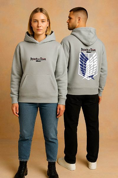By Caspita Fashion Lenithra Attack on Titan Back Printed Unisex Oversize Gray Hoodie