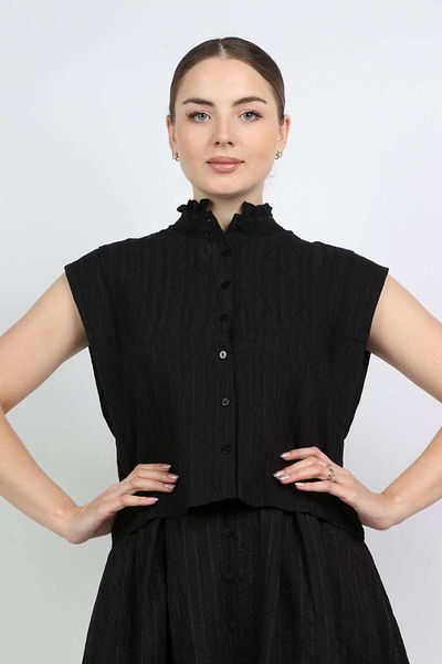 Nichii Women's Short Sleeve Button-Down Blouse