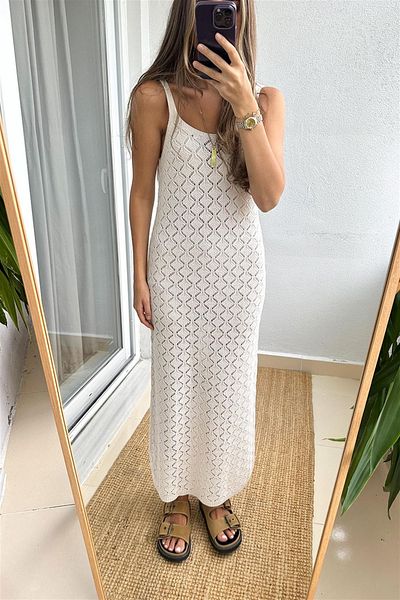 My Blog Рокля с естествени презрамки и ажурна материя - 2093