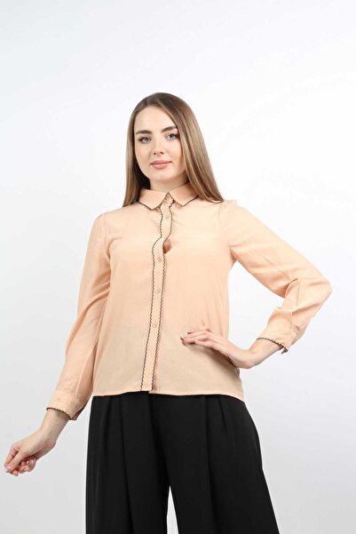 Nichii Embroidered Collar Long Sleeve Solid Shirt