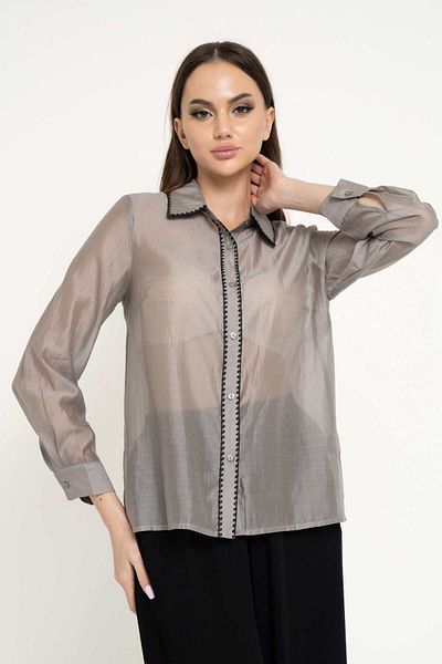 Nichii Women's Sheer Button-Up Long Sleeve Shirt