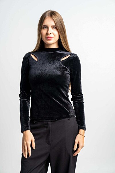 Nichii بلوزة نسائية سادة بأكمام طويلة وفتحتين