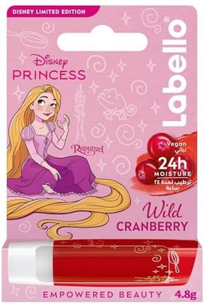 NIVEA Disney Princess Lip Balm - Rapunzel, Cranberry Flavor, 24 Hours Moisture, Natural Ingredients, Vegan