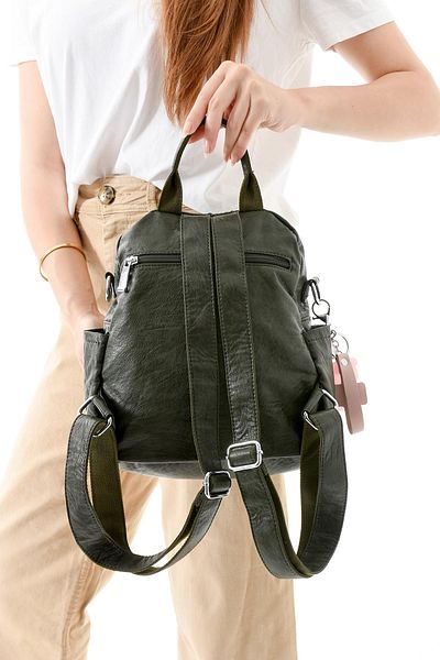 571 Collections Çanta Three Function Faux Leather Backpack, Shoulder, and Hand Bag Green (Model: 571-13-17C)