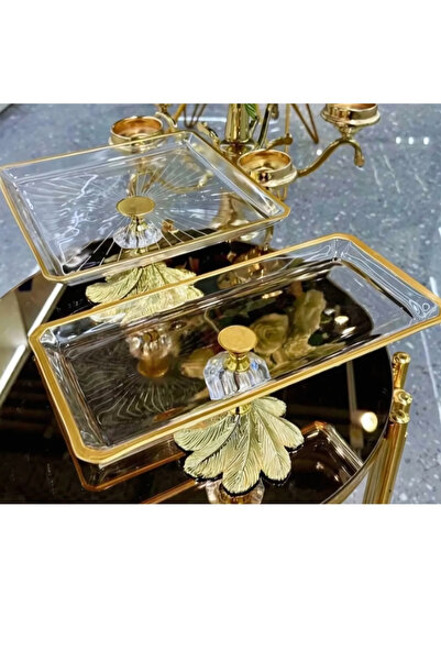 Elta Collection 2 Parça Gold Semazen Metal Ayaklı Pasta Sunumluk & Kurabiyelik Seti