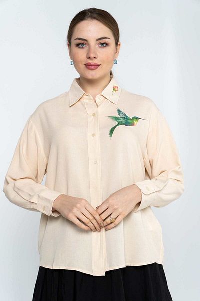 Nichii Women's Long Sleeve Bird Print Shirt