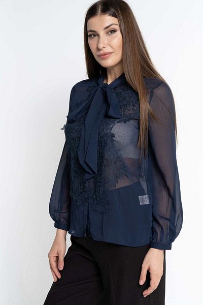 Nichii Women's Long Sleeve Solid Blouse with Neck Tie
