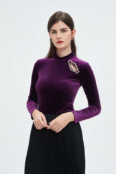 Nichii Women's Winter Blouse with Shoulder Cutout and Long Sleeves