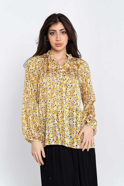 Nichii Women's Long Sleeve Floral Blouse with Soft Buttons