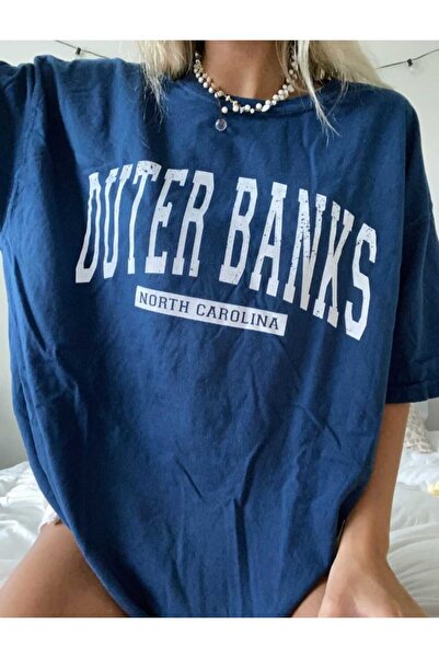 Harajuku Style Γυναικεία μπλούζα σε μπλε ναυτικό στάμπα, oversized