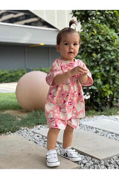 BabyDia Patterned Girl's Shorts Suit