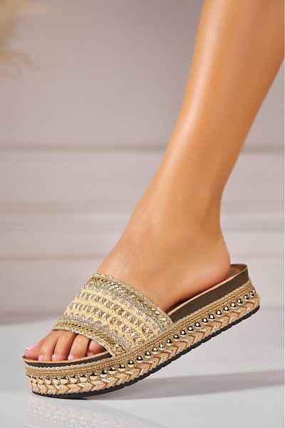 Joana Golden Slippers/Flip Flops from Astrya Textile