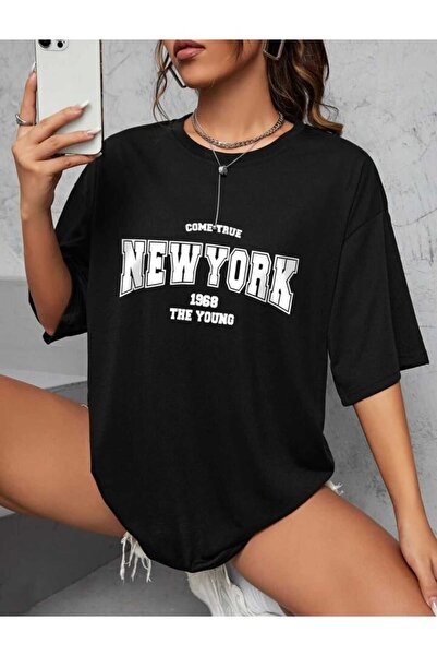 Harajuku Style Μαύρο Unisex με στάμπα Νέας Υόρκης σε μεγάλο μέγεθος