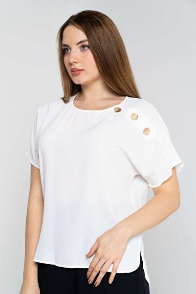 Nichii Solid Blouse with Shoulder Buttons and Short Sleeves