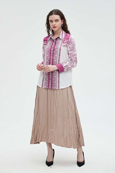 Nichii Long-Sleeve Women's Printed Blouse with Collar