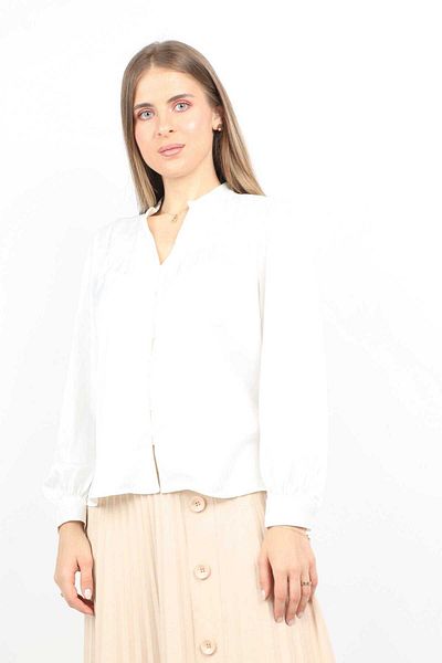 Nichii Women's Puff Sleeve Front Button Blouse with Cuffs