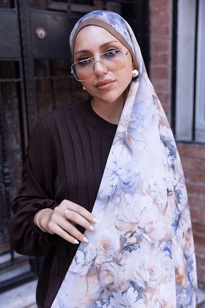 Oxygen Scarfs Mystic Bloom Pattern Cotton Silk Shawl