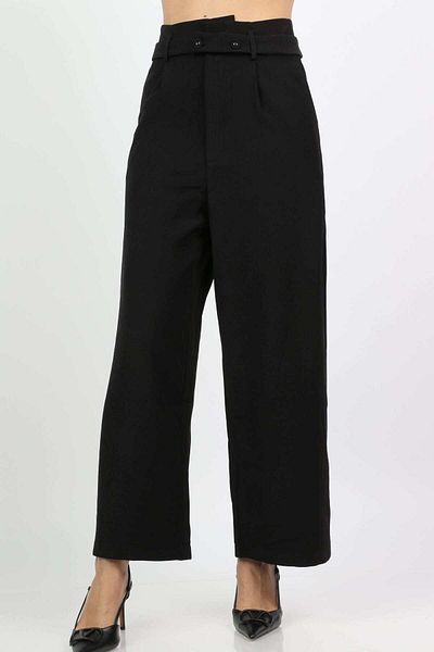Nichii Women's Classic Wide Leg Pants with Zipper, Belt, and Front Buttons