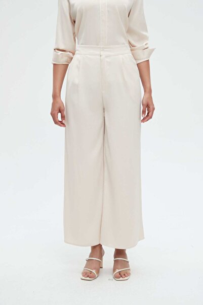 Nichii بنطلون نسائي طويل وواسع بخصر مكشكش وأزرار أمامية