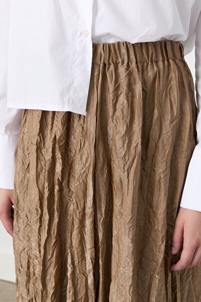 Nihan Beli Lastikli Crash Etek Açık Kahve