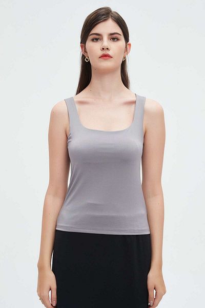Nichii Solid Top Tank with Wide Straps and Square Neckline
