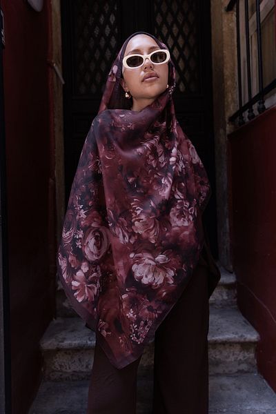 Oxygen Scarfs Şal din mătase din bumbac cu model Mystic Bloom