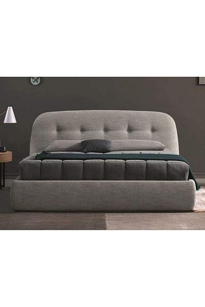 modern suite Alpha | King Size Bed, Chenille Fabric, 160*200*115cm, Grey