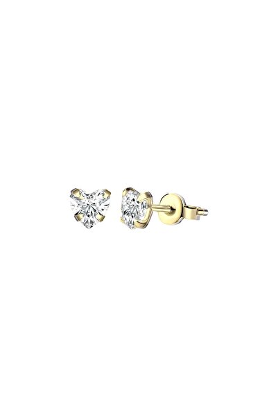 jelux silver Gümüş 925 Ayar 5 Mm Kalp Pırlanta Montür Zirkon Taşlı Çivili Küpe
