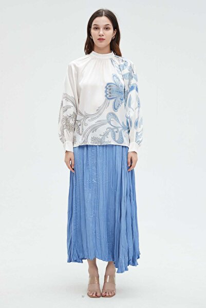 Nichii بلوزة نسائية مطبوعة بالزهور بأكمام طويلة