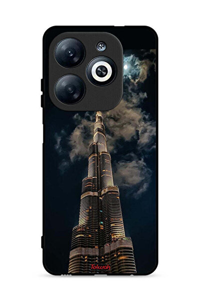 Tolwak غطاء حماية لهاتف إنفينيكس سمارت 8 4G بطبعة برج خليفة في الليل