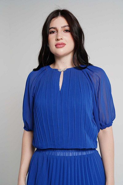 Nichii Women's 3/4 Sleeve Blouse with High-Waist Pleats