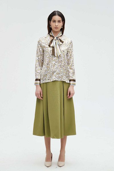 Nichii Long Sleeve Women's Blouse with Bow Tie at the Neck