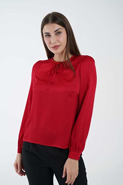 Nichii Classic Solid Top with Embroidered Collar and Long Sleeves