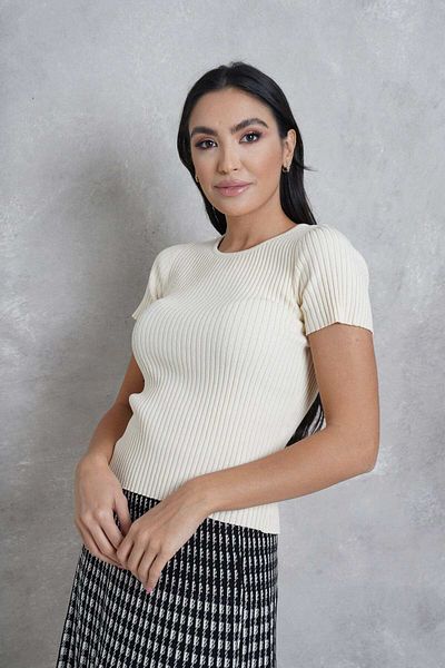 Nichii Women's Short Sleeve Ribbed Solid Blouse