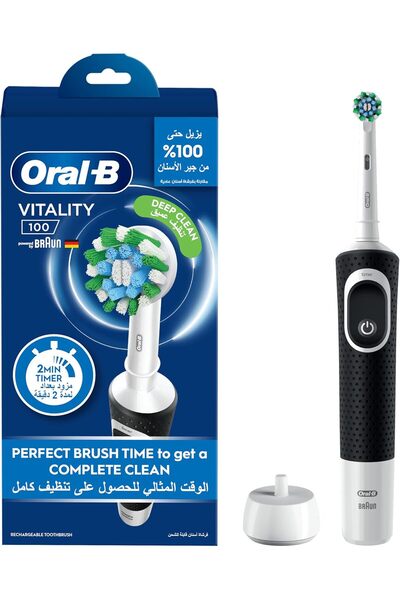 Oral-B فرشاة أسنان كهربائية قابلة لإعادة الشحن من فيتاليتي 100 باللون الأسود،...