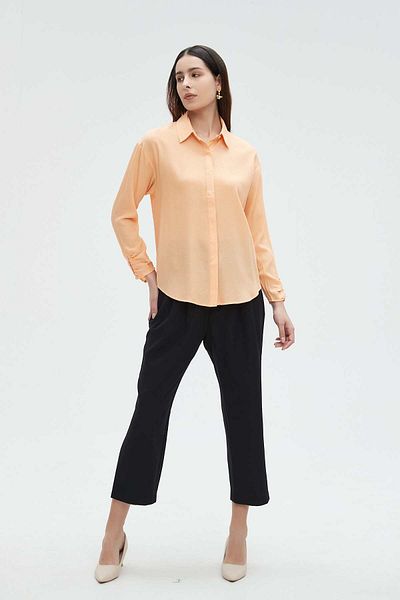 Nichii Women's Long Sleeve Solid Blouse with Buttons