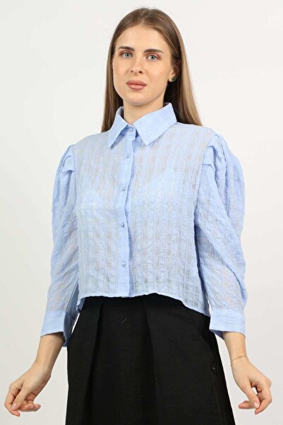 Nichii Women's Puff Sleeve Long Sleeve Shirt with Small Collar