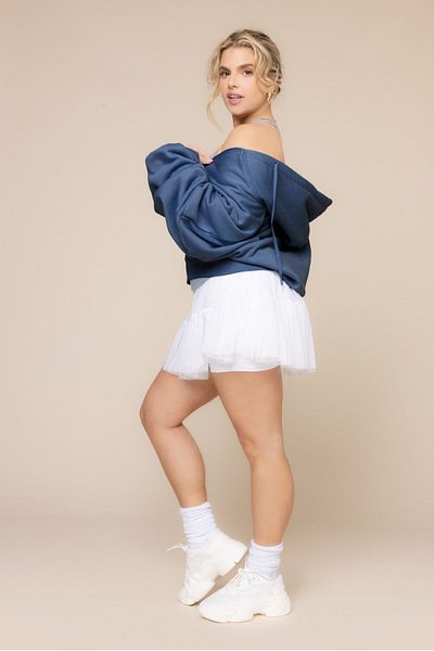The Champ Clothing Hanorac cu glugă albastru închis pentru femei, cu fermoar, cu 3 fire, tăiat oversize