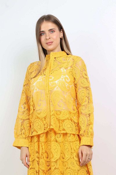Nichii Lace Front Button Blouse with Long Sleeves