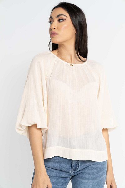 Nichii Solid Women's 3/4 Sleeve Blouse with Neckline