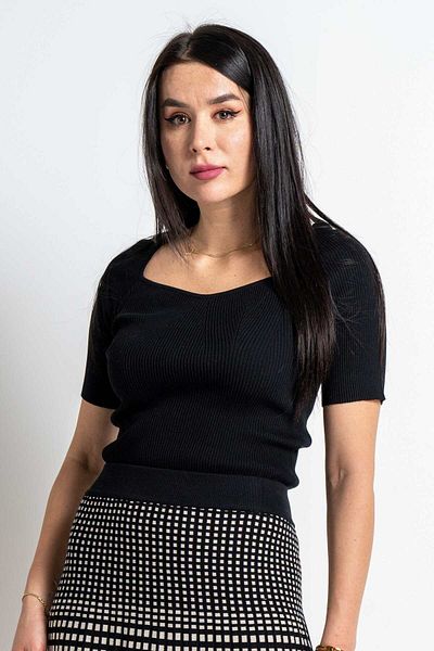 Nichii Women's Short Sleeve Top with Deep V-Neck