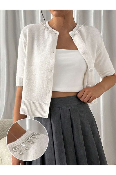 hidafashion Stone Detail Yumoş Knitwear Cardigan