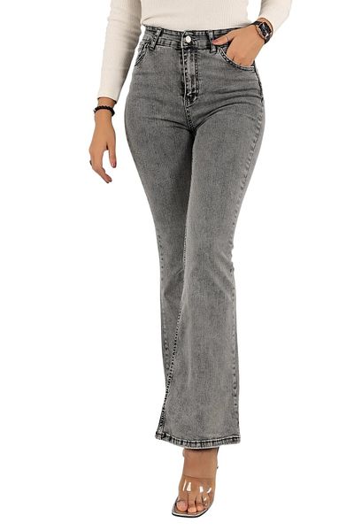 byhaziran butik Anicuta Women's Smoked High Waist Stretchy Denim Fabric Flare Jeans