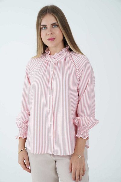 Nichii Striped Long Sleeve Blouse with Butterfly Collar