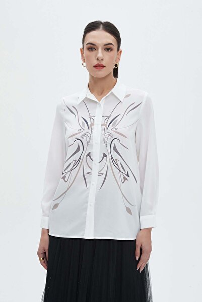 Nichii Women's Printed Long Sleeve Blouse with Shirt Collar