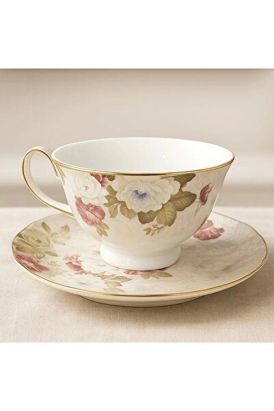 Zuccara Maison Vintage Gold Rose Desenli 6'lı Porselen Çay Fincanı Takımı