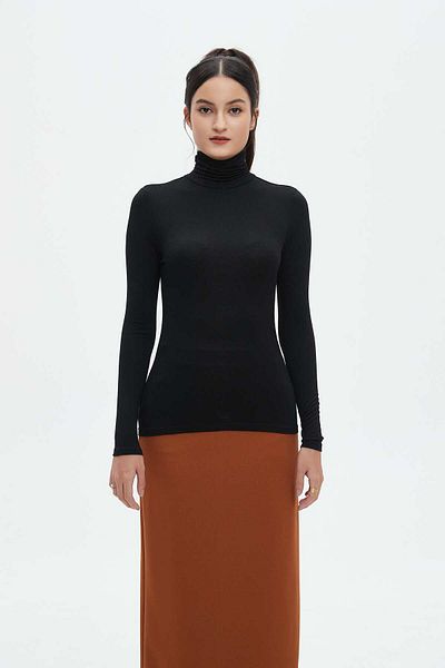 Nichii Women's Solid Long Sleeve Blouse with High Neck