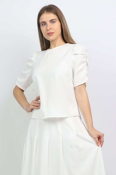 Nichii Women's Short Sleeve Ruffled Solid Blouse