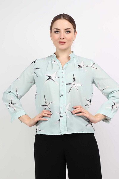 Nichii Women's Long Sleeve Decorative Shirt with Collar and Front Buttons