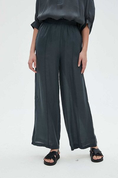 Nichii Women's Wide-Leg High-Waisted Long Trousers with Elastic Waist